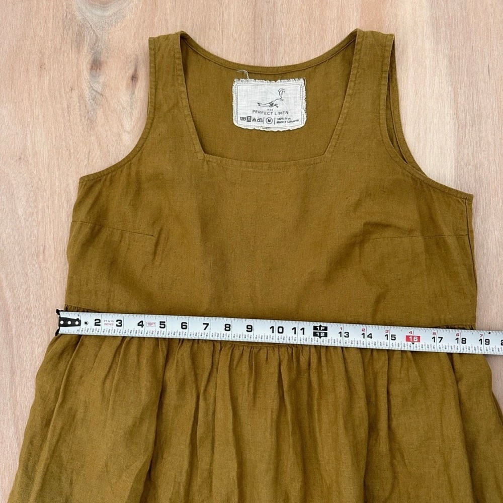 Not Perfect Linen Dress Womens M Mustard Yellow Sleeveless Empire Waist Midi - Picture 8 of 12